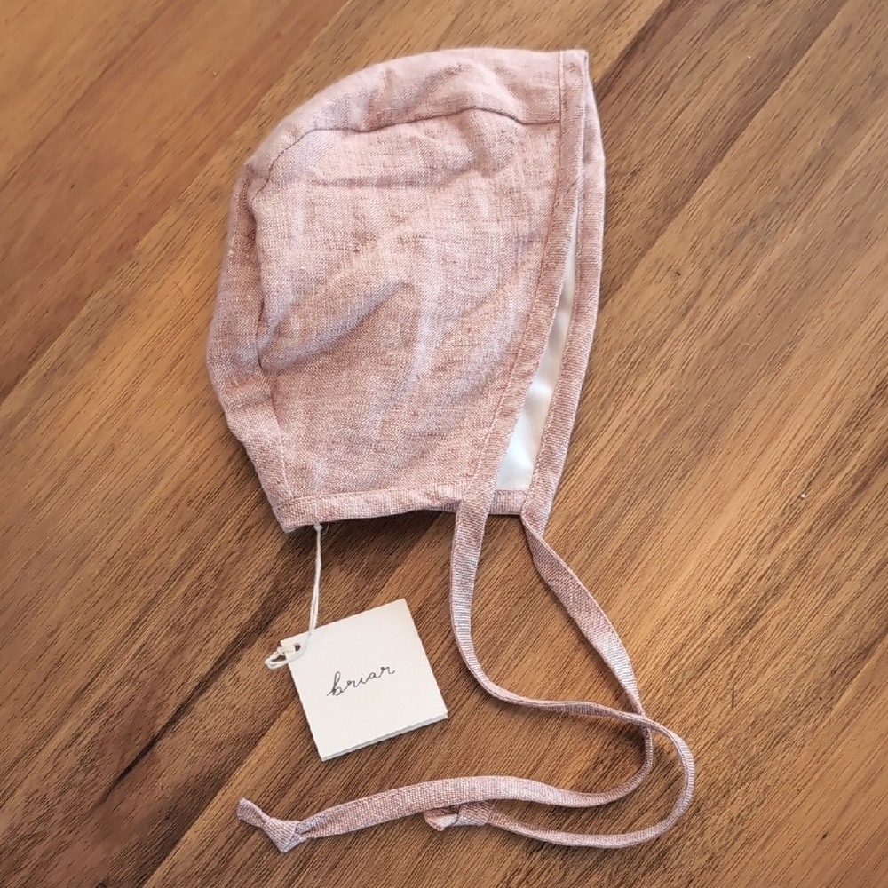 NWT Briar Handmade Blush Linen Bonnet 18-24m